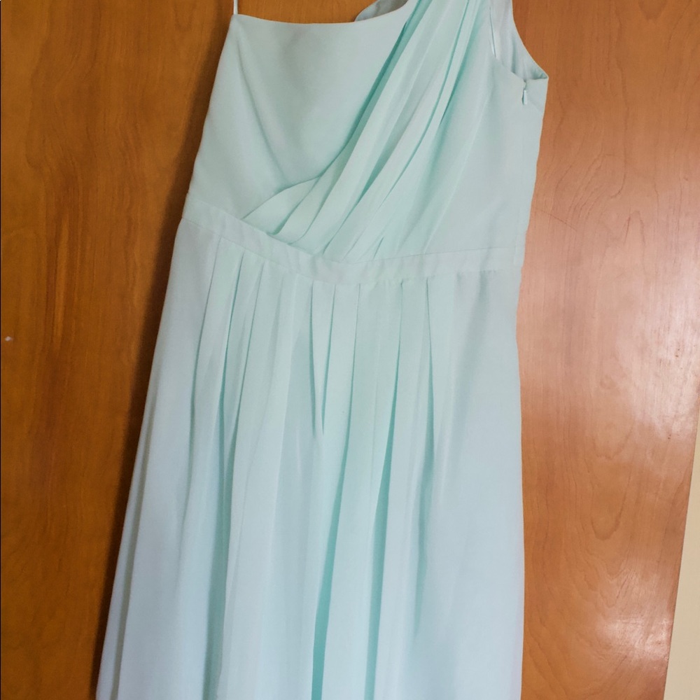 Short sea-foam green one shoulder dress